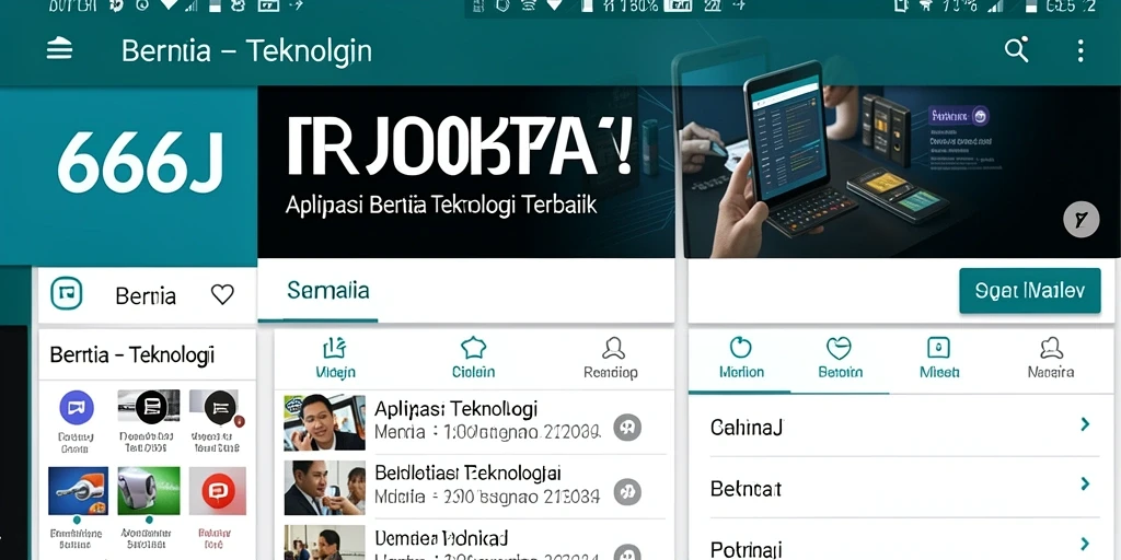 Tampilan antarmuka utama aplikasi 666J dengan berita teknologi.
