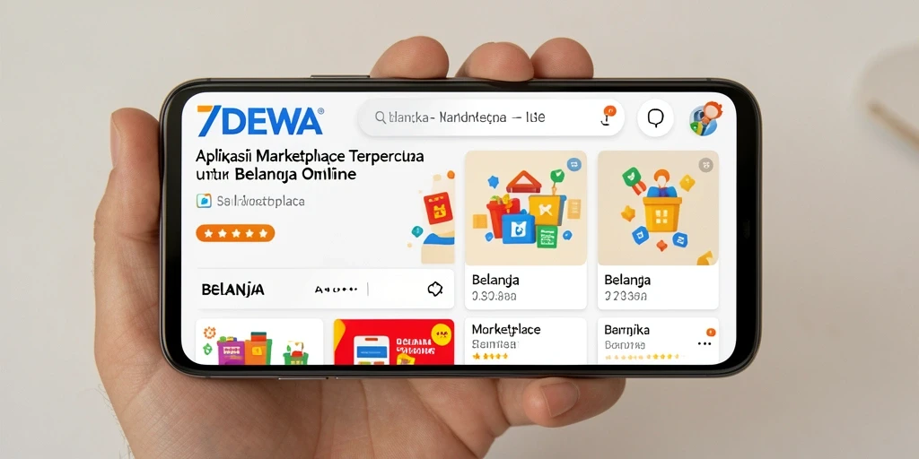 Antarmuka sederhana dan fungsional dari aplikasi 7DEWA untuk berbelanja online.