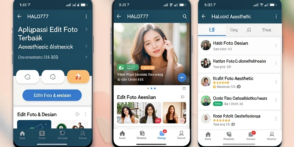 Screenshot antarmuka HALO777 dengan fitur Edit Foto Aesthetic yang menarik.