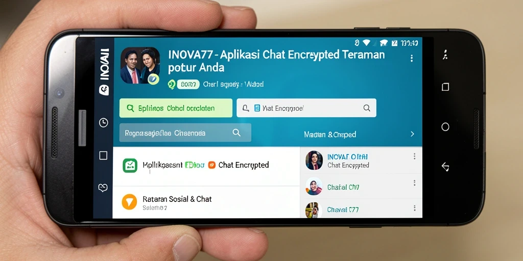 Tampilan antarmuka pengguna INOVA77 dengan fitur Chat Encrypted.