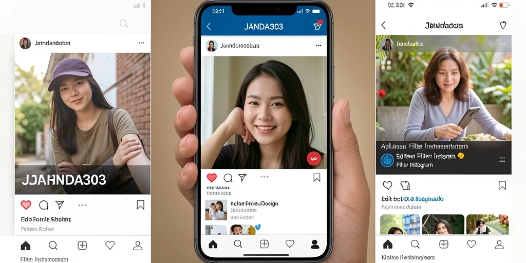Antarmuka JANDA303 yang menampilkan berbagai filter Instagram.