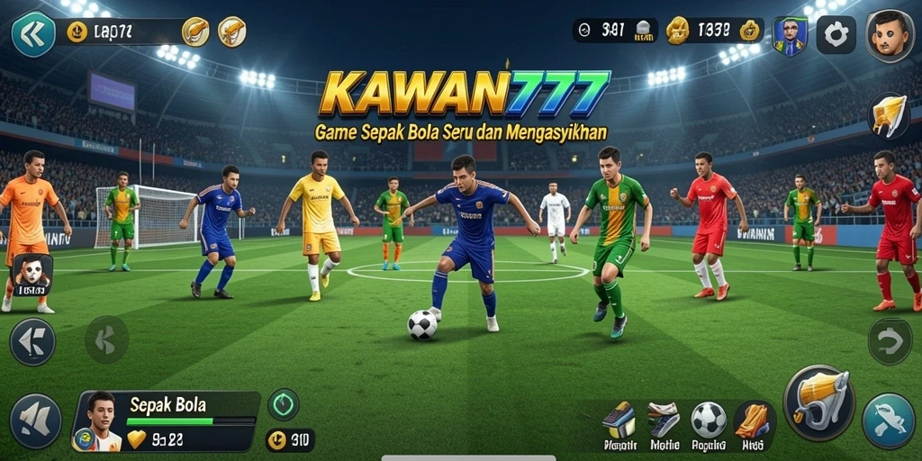 Antarmuka utama KAWAN777 dengan grafik sepak bola yang memukau.
