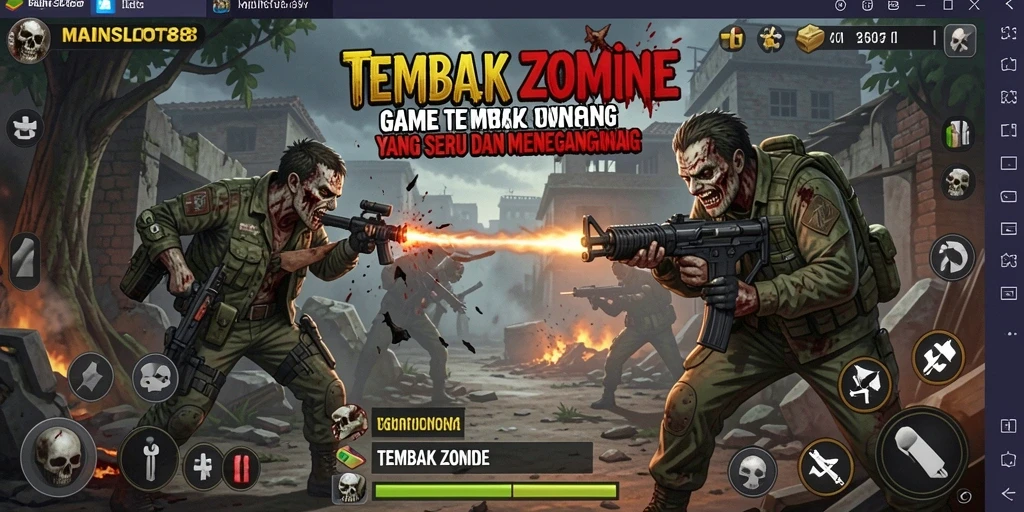 Tampilan antarmuka MAINSLOT88 saat melawan zombie yang menyeramkan.