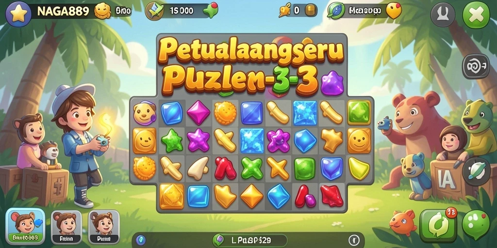 Screenshot utama NAGA889 menampilkan gameplay Puzzle Match-3 yang menawan.