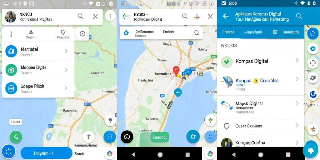 Antarmuka pengguna NX303 dengan fungsi kompas digital yang jelas.