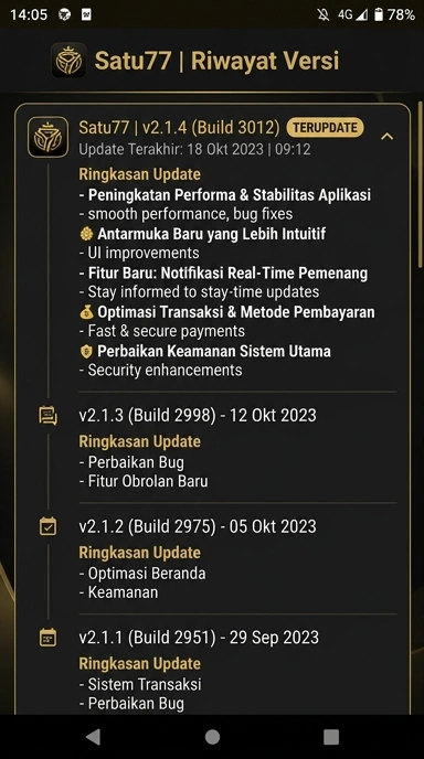 Riwayat Versi Aplikasi satu77 untuk Pengguna Android